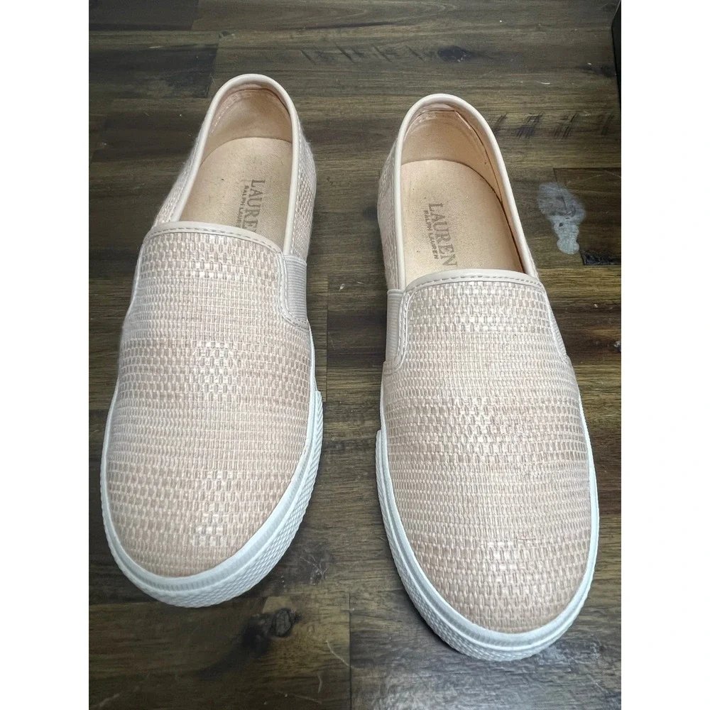Lauren Ralph Lauren Jinny Pink Faux Straw Slip On Sneakers 5.5‎ B JINNY-SK-VLC